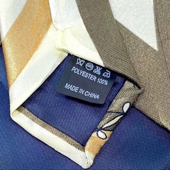 BLONDY Dark Grn Tan Cream Neck Tie w Pocket Square - Picture 5 of 6